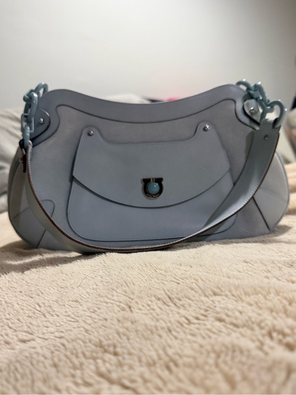 Salvatore Ferragamo Gancio suede and leather shoulder bag